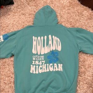 Teal Hoodie with White Print